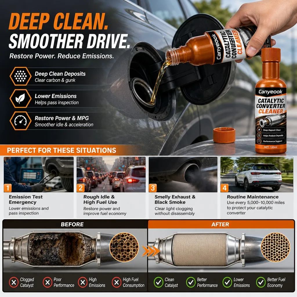 CANYEOOK 120ml Catalytic System Cleaner No Disassembly Easy DIY Pour into Tank Clean O2 Sensor Exhaust Parts