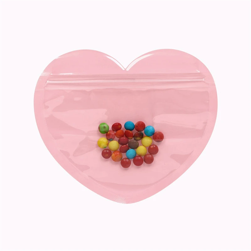 Heart Shaped Gift Storage Bag Jewelry Self Sealing Bag with Clear Display Window Candy Food Packaging Bag Decor Accessory