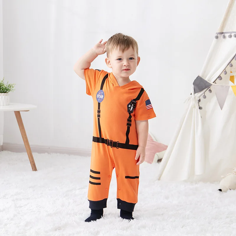 Space suit boy's Long-sleeved one-piece Short Sleeved One-piece Holiday wear White and Orange loungewear