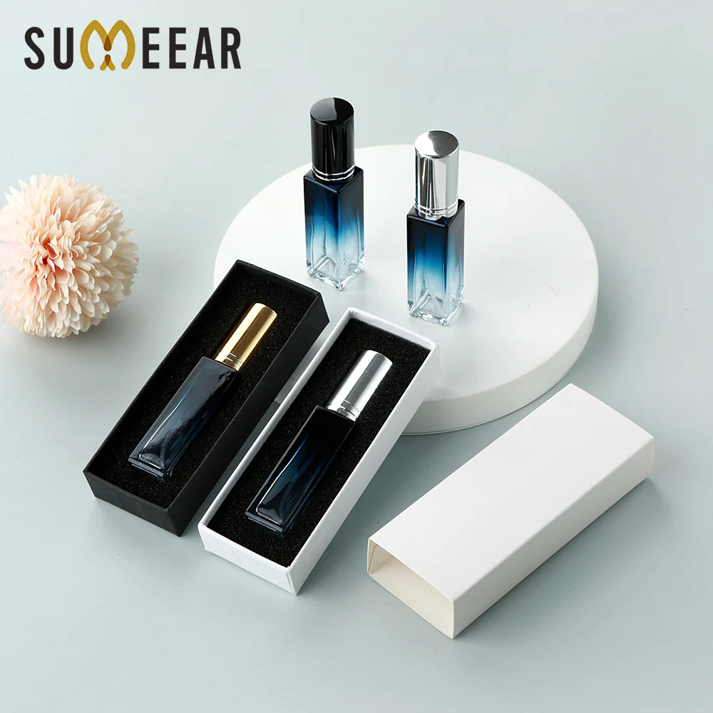 

10ml 30PCS Gradient Blue Square Glass Spray Bottle with an exquisite appearance, refillable, portable, and comes with a box.
