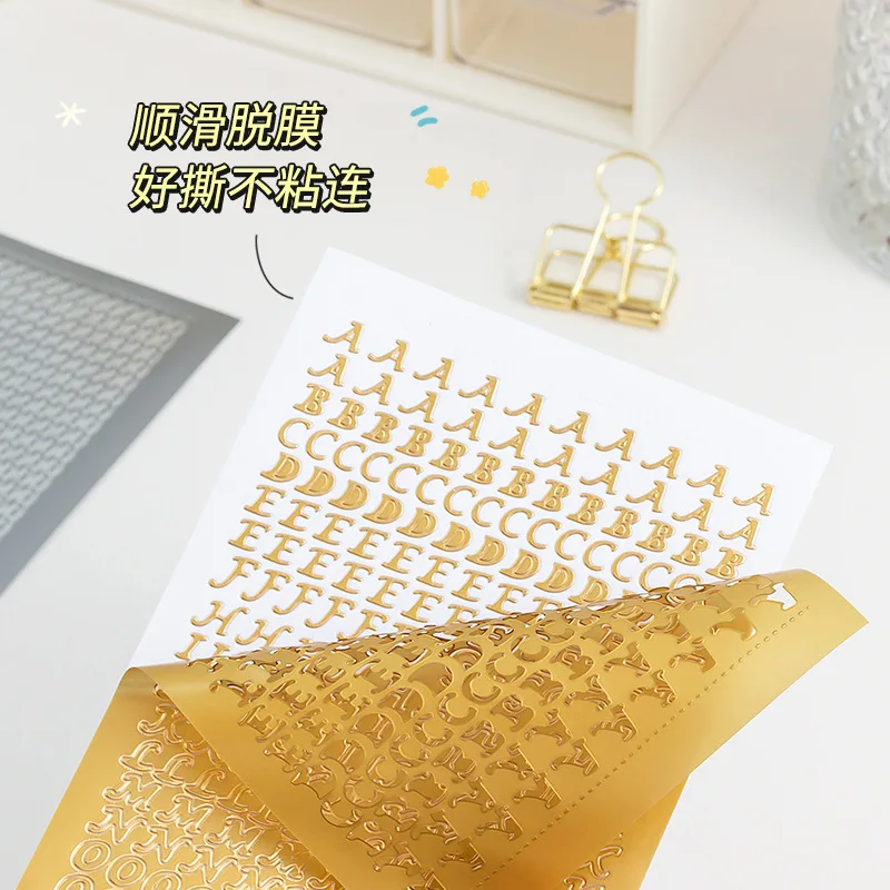 1 Sheet Waterproof  English letter Digital Decorative Gold Sticker Scrapbooking diy Label Diary Album Journal Planner