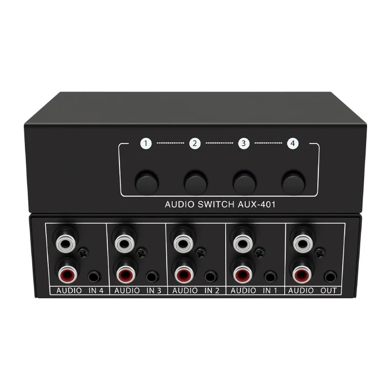 Audio Switcher 4 in 1 RCA AUX Stereo Audio Selector 4 inputs 1 Output Passive 3.5mm Aux L/R RCA Audio Switch Box Analog Sharer
