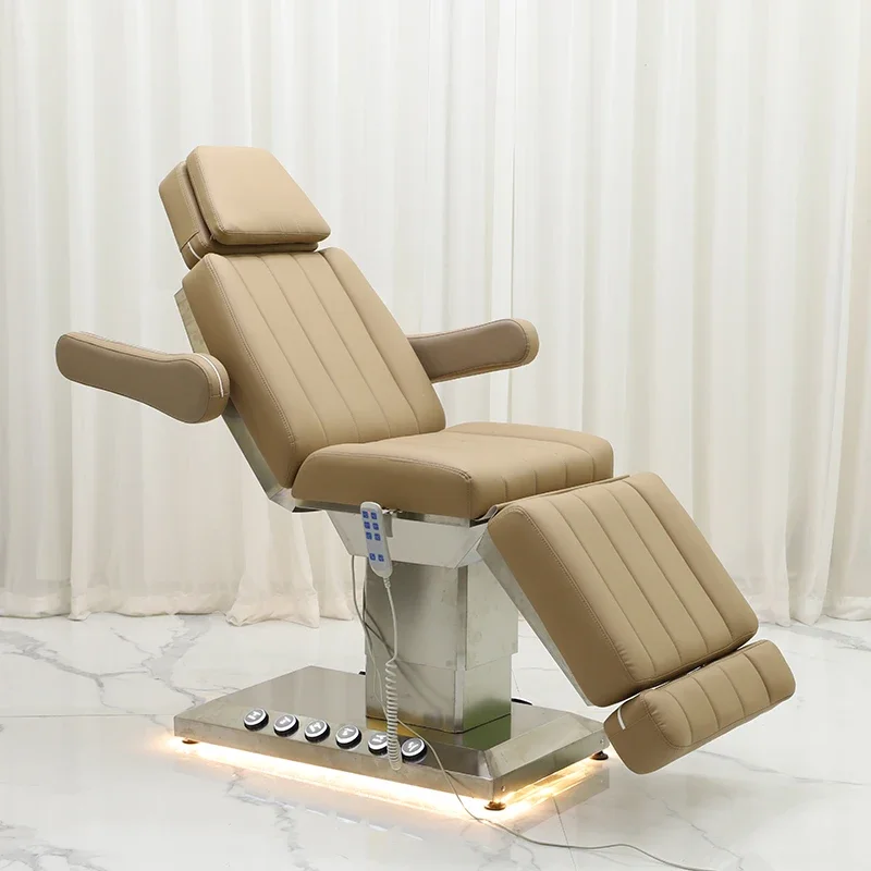 New Design Beauty Shop Furniture Silver Stainless Steel Base Massage Table Bed 3 Motors Electric Salon Bed