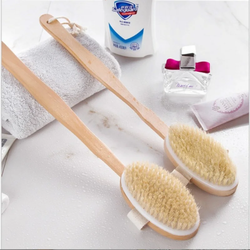 1/2Pc Wooden Detachable Long Handle Shower Body Brush Bathing Massage Back Body Exfoliating Brush Bathroom Wash Brush Bath Tools