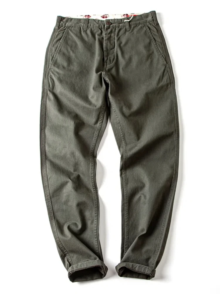 2024 Spring and Autumn New American Retro Twill Woven Cargo Pants Men\'s Simple 100% Cotton Washed Chino Straight Casual Trousers