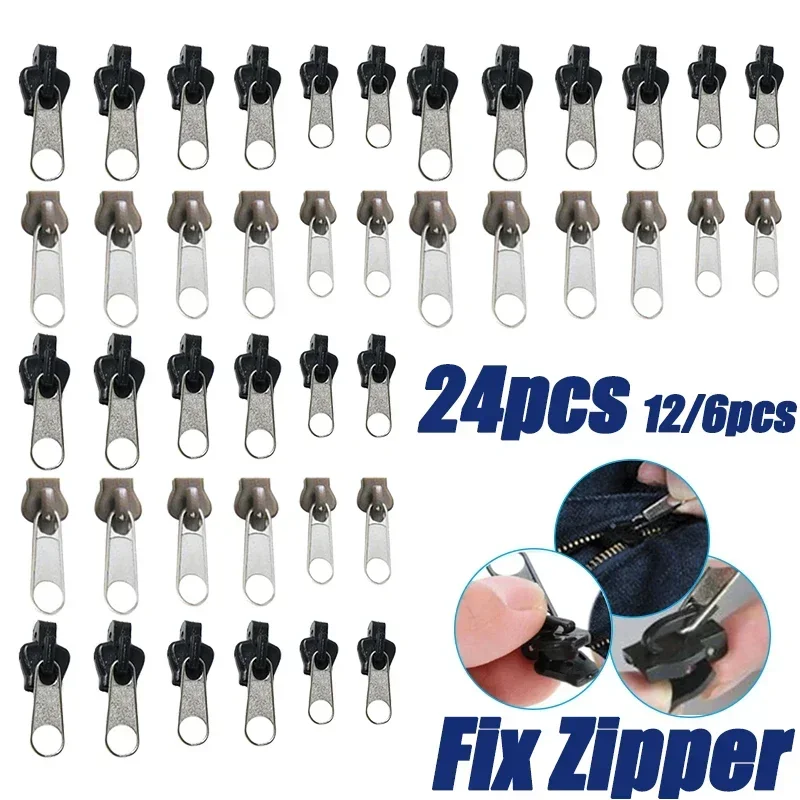 Universal Zipper Repair Kit Instant Fix Zipper Replacement Slider Teeth Rescue Design Zippers Sewing Clothes 3 Sizes 24/12/6Pcs