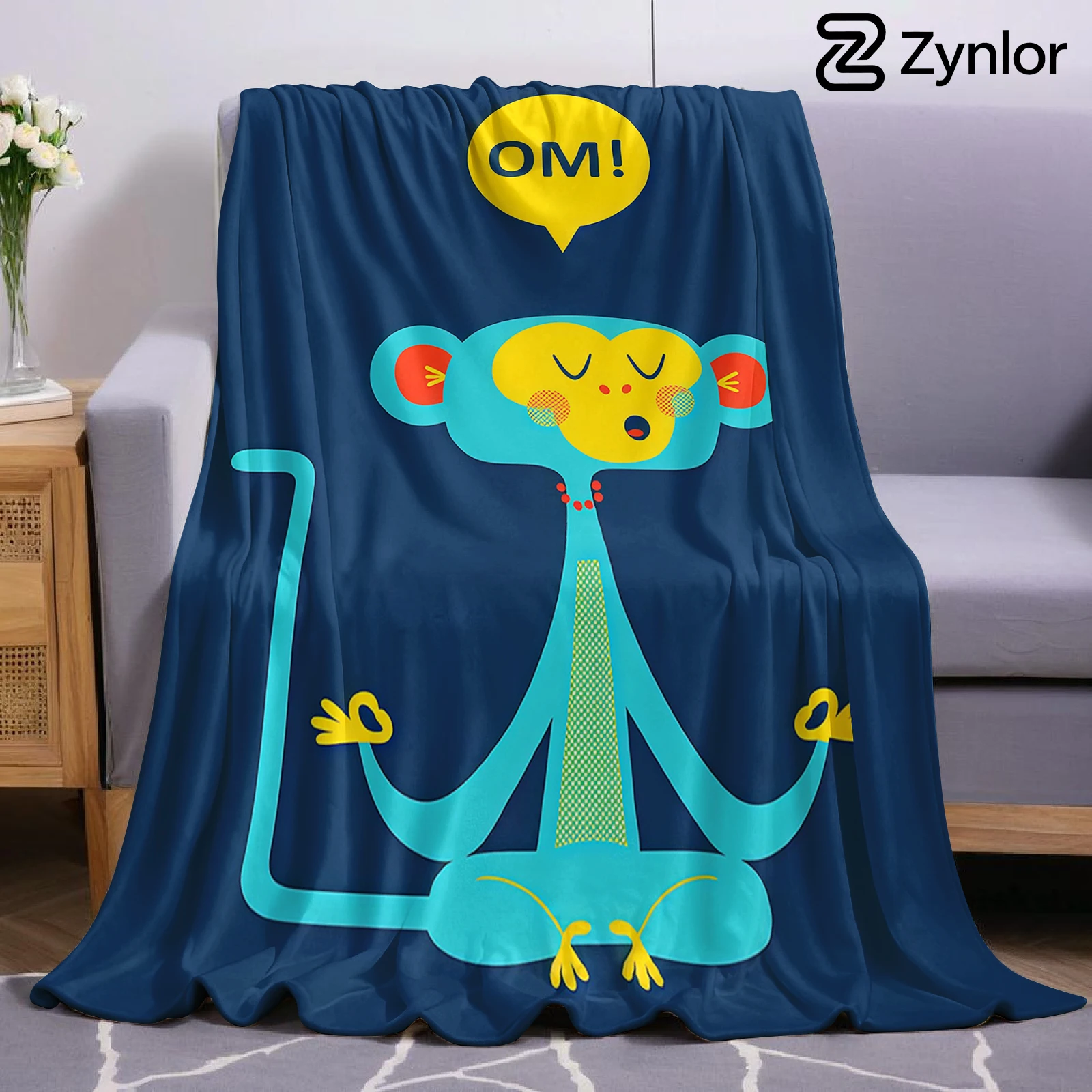Cute Meditating Monkey Christmas Fleece Throw Blanket Soft Warm Cozy Xmas Home Decor for Bed Sofa Couch Holiday Present