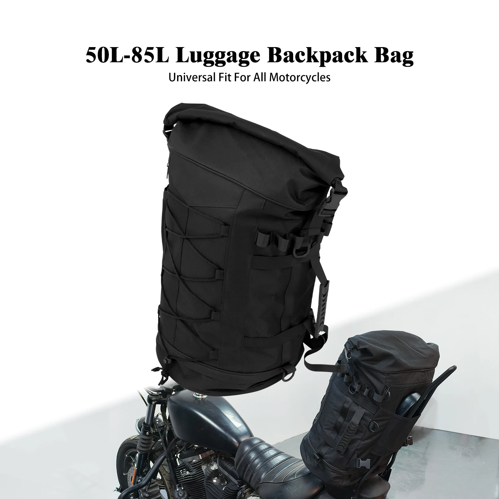 Motorcycle 50L-85L Luggage Backpack Sissy Bar Backrest Bag With Straps Universal For Most Motorcycles Expandable Tail Rack Bag