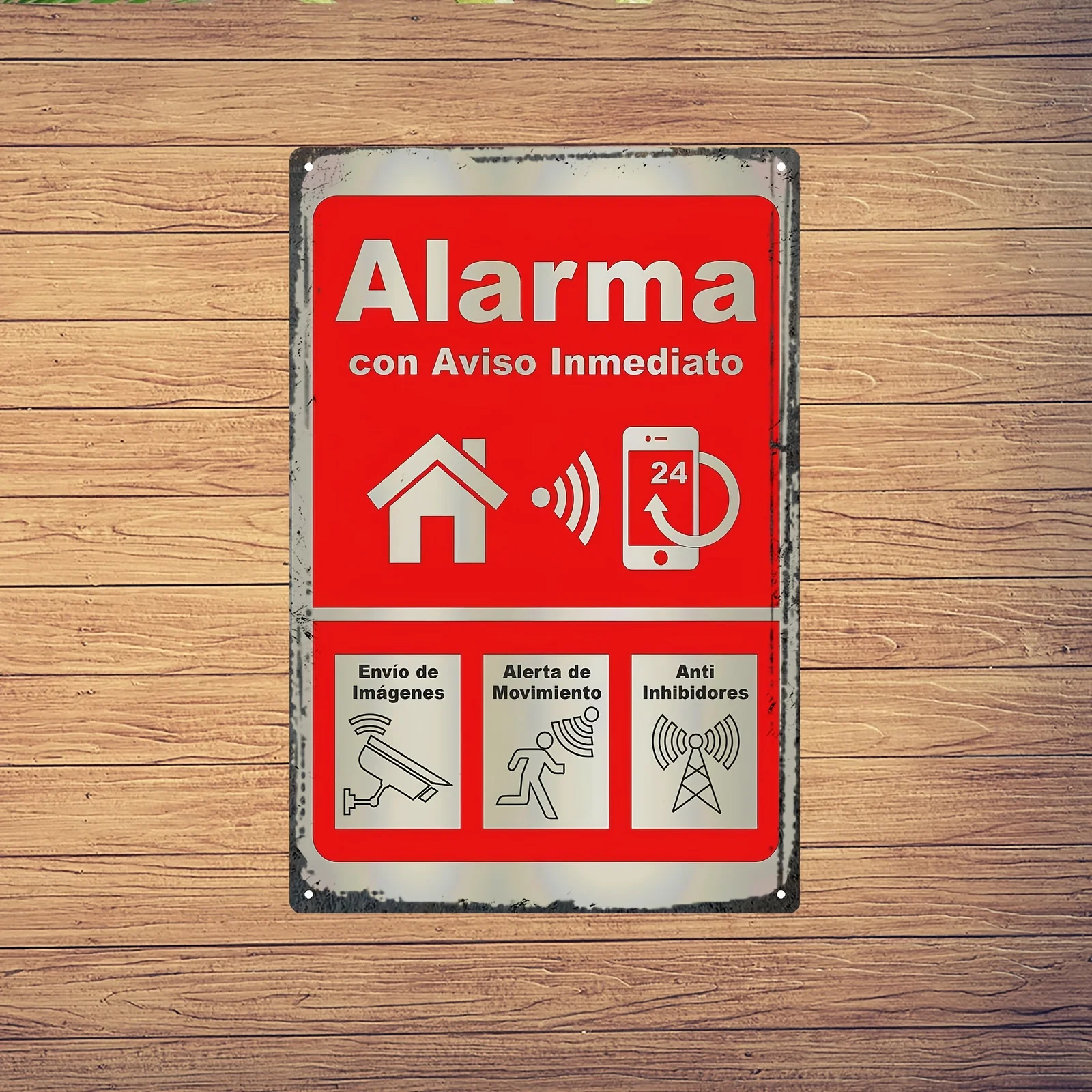 Metal Warning Iron Sign, Instant Alert Image Transmission Mobile Alarm Anti-Jamming Device Tin Sign , Durable Wall Art Decor,