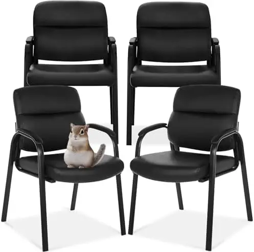 Leather Guest Chair with Padded Arms, Reception Meeting Conference Waiting Room Lobby Home Desk Big and Tall Executive