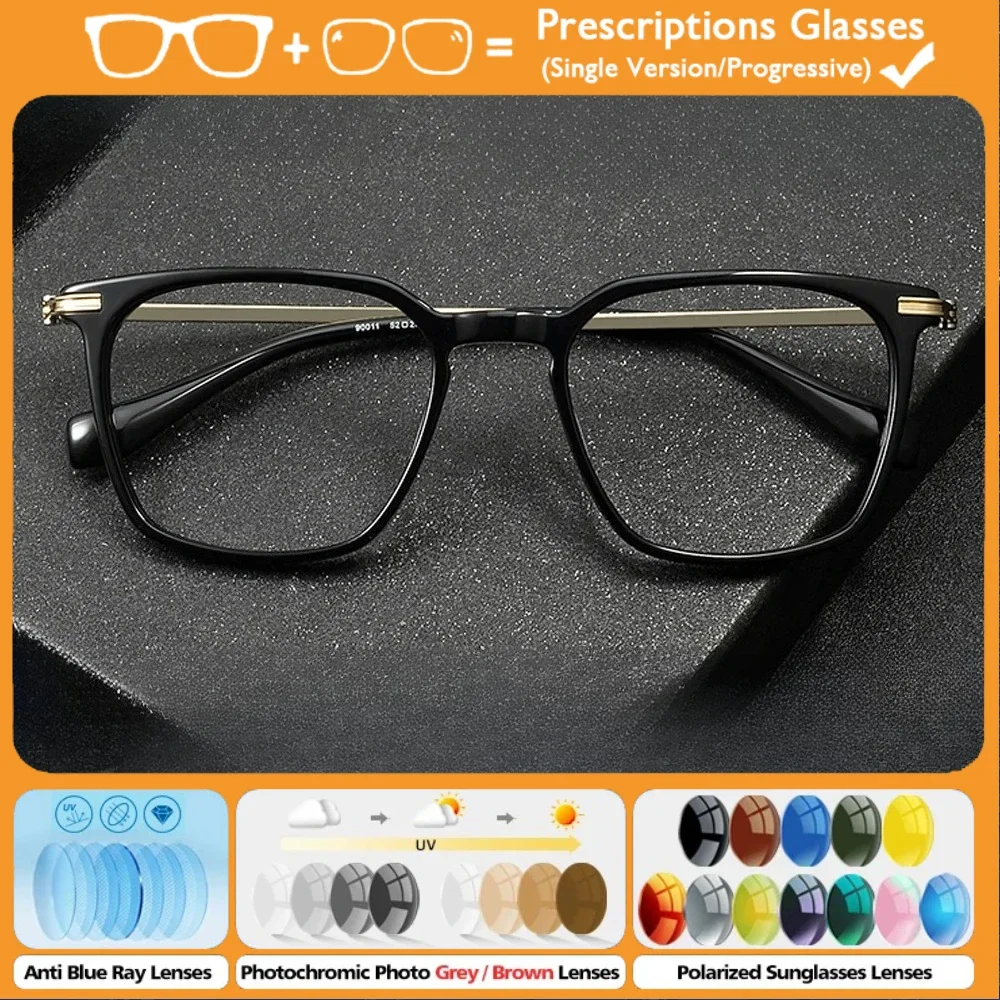 

KUXA (M) простые ацетатные квадратные очки с защитой от синего света, очки по рецепту, высококачественные титановые мужские очки для близорукости и дальнозоркости