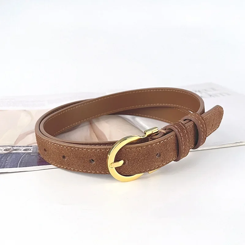 Damen-Gürtel aus abrazinem Rindsleder im Vintage-Stil, Wildleder, für goldene Schnalle, 2,3 cm breiter Bund für Kleider und Jeans, luxuriöser Damengürtel