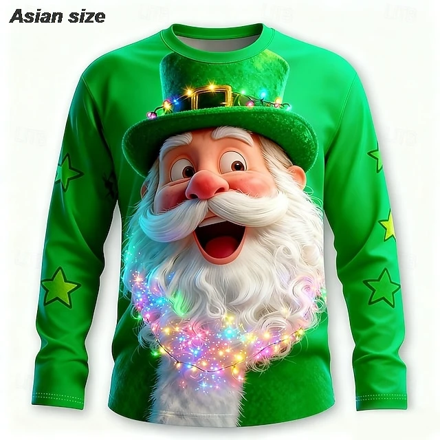 2026 St Patricks Day Green T Shirt Mens Funny Lucky Gnome Graphic Long Sleeve Tees Thumbs Up Shamrock Print Casual Tops Clothing