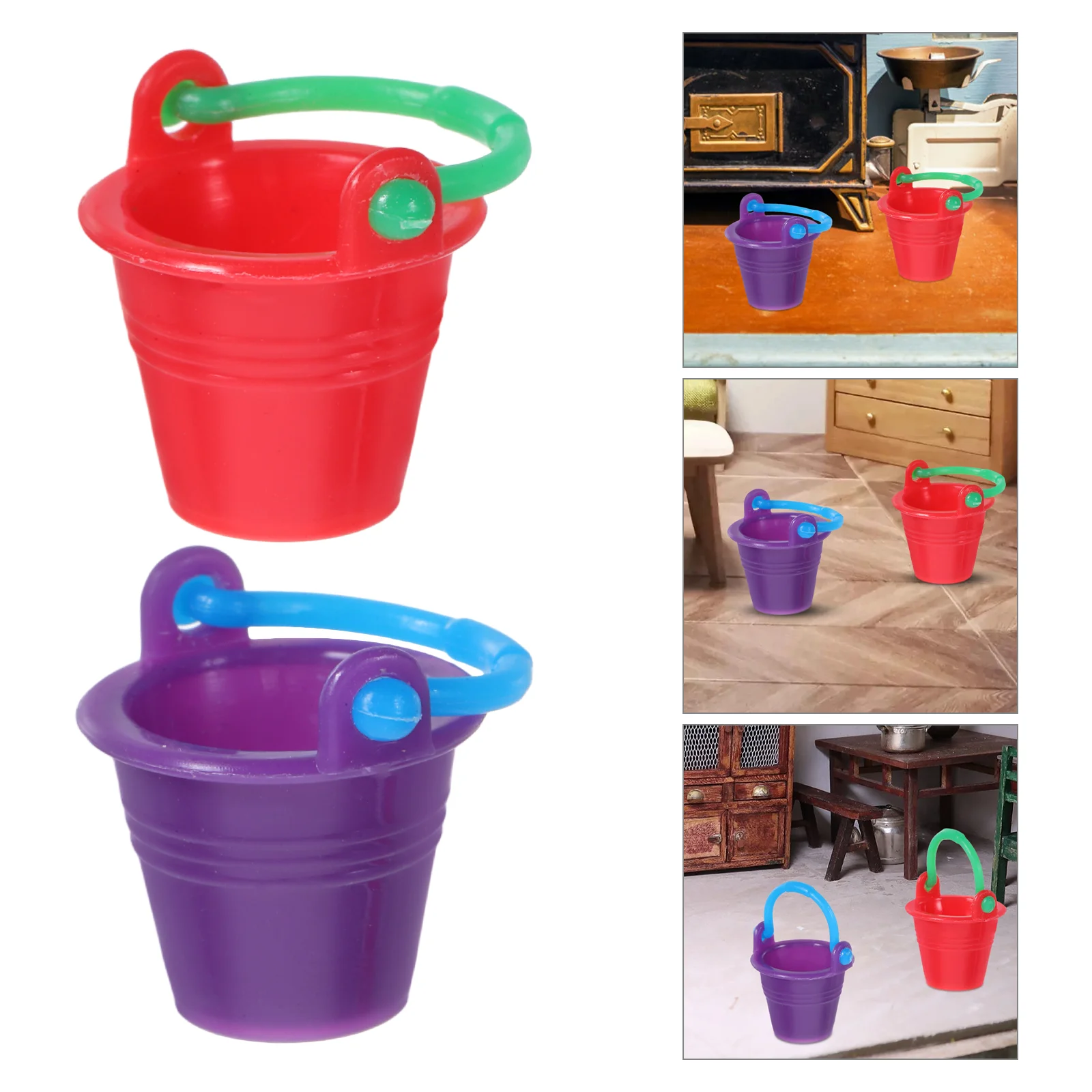 12 PCS Micro Landscape House Mini Toys Tiny Bucket Figurine Sand Pails Bulk Plastic Barrel Abs Garden Child Buckets