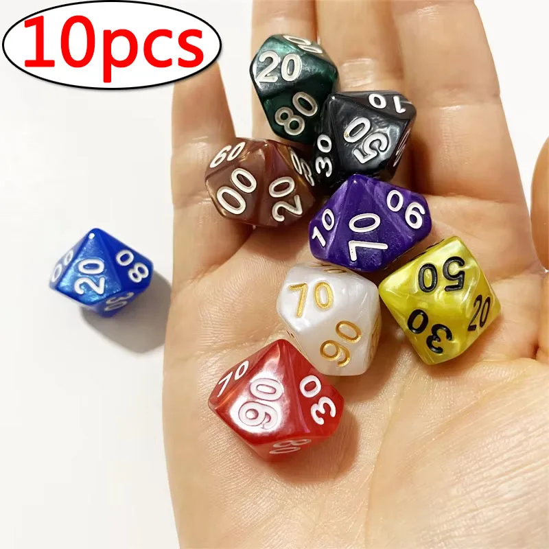 10pcs Polyhedral Dice D10(00-90) Board Game Dice random color