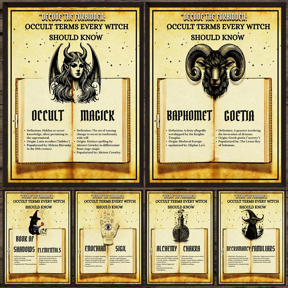 

Occult Terms Every Witch Should Know,Vintage Wall Art Canvas Painting,Pagan Witchcraft Art Poster Print Home Decoration Unframed