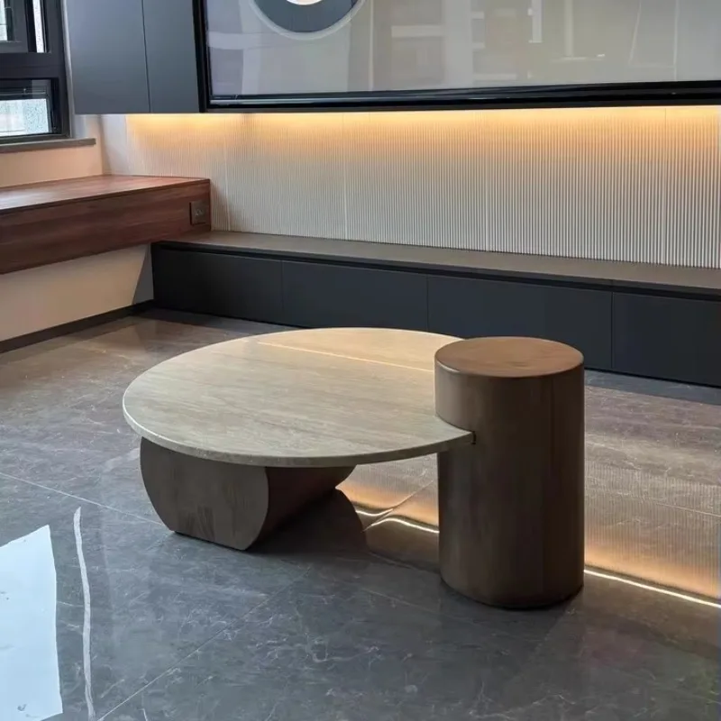 Simple round Chawan coffee coffee table natural limestone simple small living room home furniture
