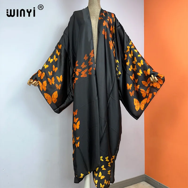 WINYI nowy moda artystyczna drukowane długie Kimono sukienka 2023 lato odzież kobiety wakacje plaża nosić narzuta na strój kąpielowy kaftan