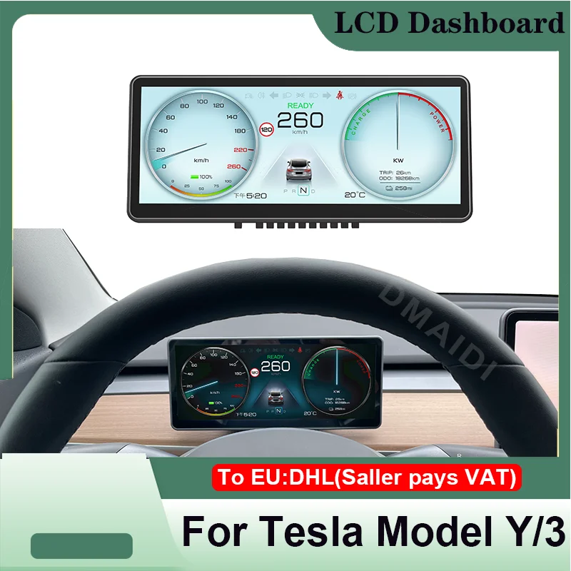 

For Tesla Model 3/Model Y Head-up Display Car LCD Display Panel Gauges Instrument Cluster Retrofit Multimedia Digital Dashboard