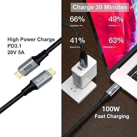 Eco Friendly Nylon Braided USB Cable Type-c 20V 5A 3.1 100W Fast Charger Data Cable Full-function