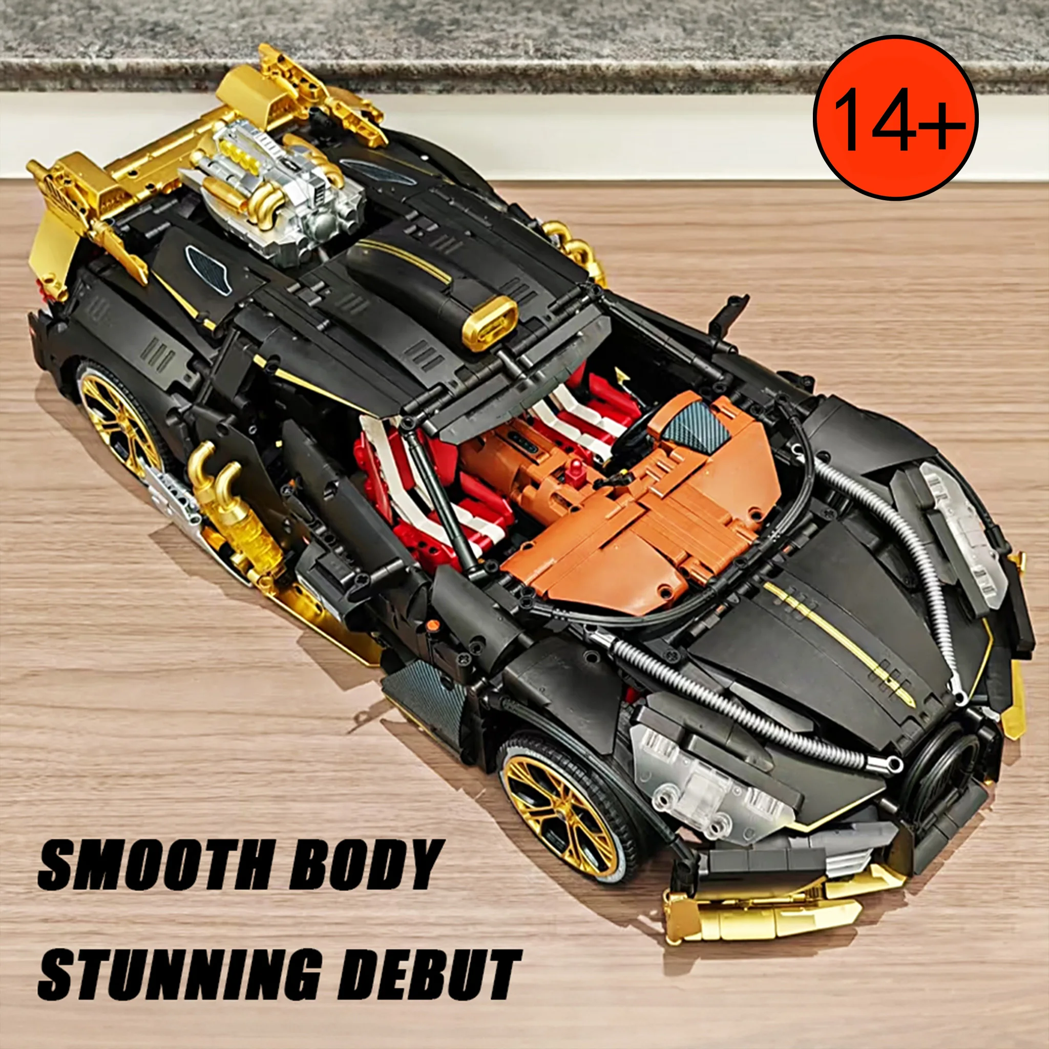 1:8 Carbon Black Apex Exotic Car Model 4368 Pieces Collector Display Model with Display Stand Included Automotive Design Icon Building Blocks for Adult Builders Gift for  Boyfriend