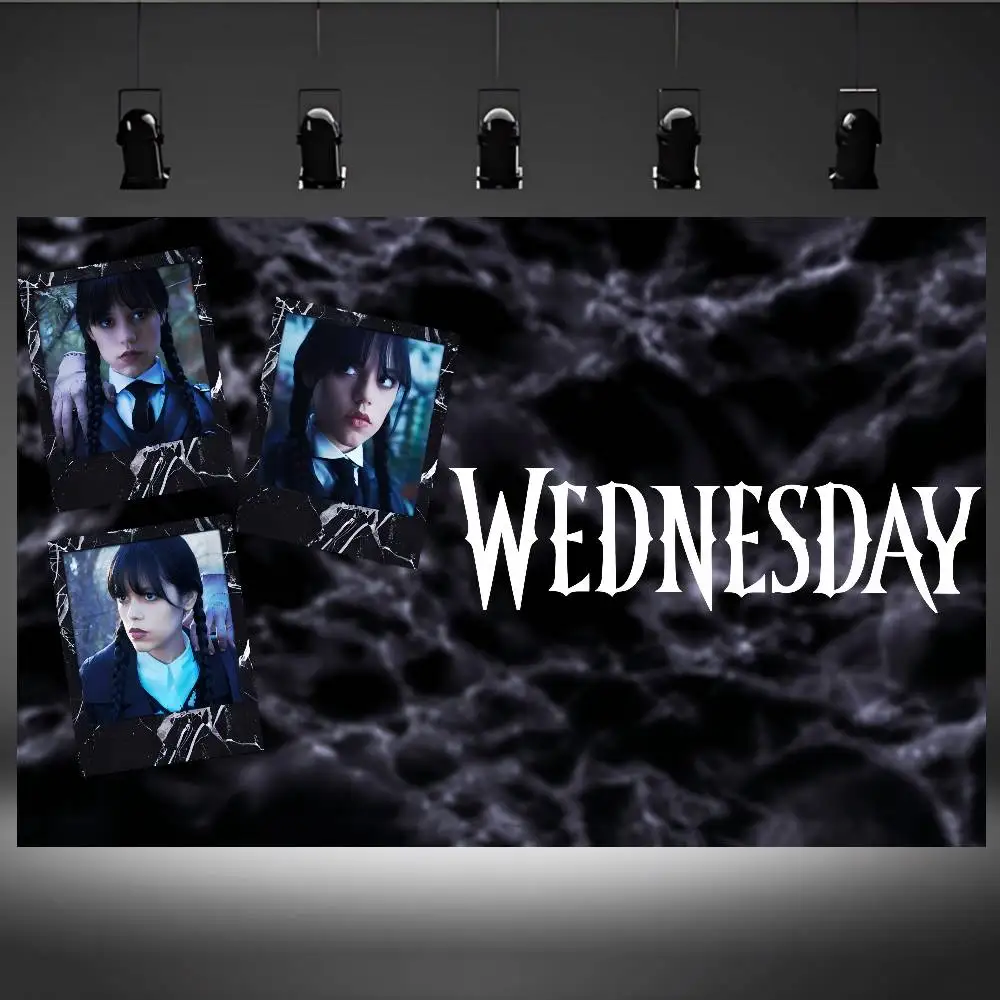فيلم W-wednesday موضوع خلفية حفلة عيد ميلاد الديكور هدايا الطفل الفضاء الديكور راية الأطفال التصوير الدعائم