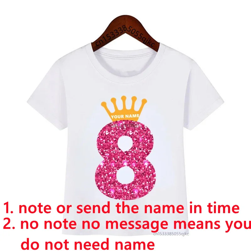 

Crown Birthday Number Printed T-Shirt Kids Birthday Girl T-Shirt Custom Number Name Funny Cute Gift T-Shirt