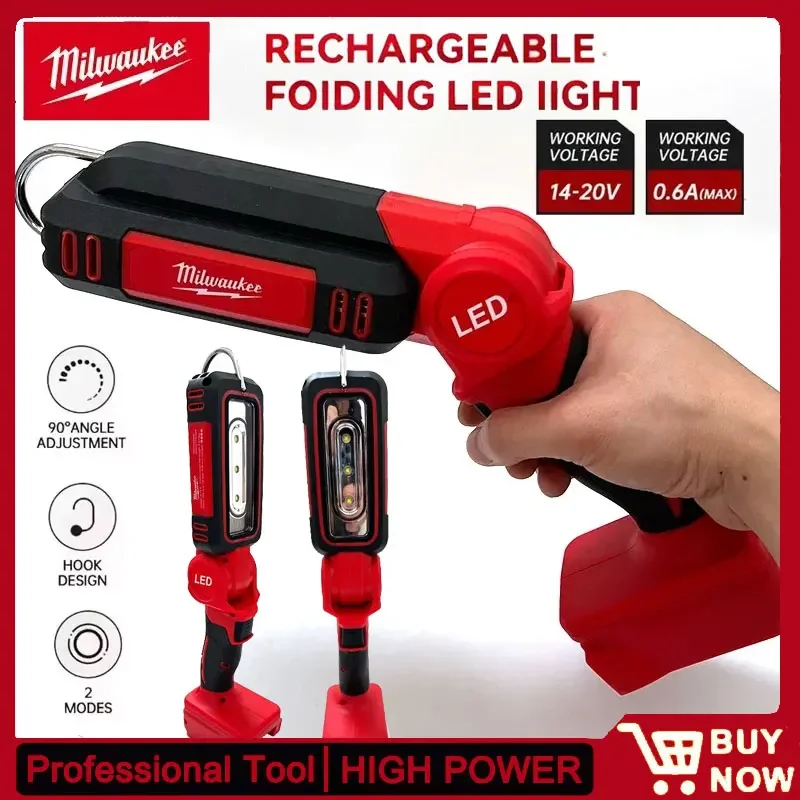 Milwaukee led luz de trabalho super brilhante 90 graus clipe na luz bateria de lítio 20v m18 luz de inundação iluminação ao ar livre acampamento