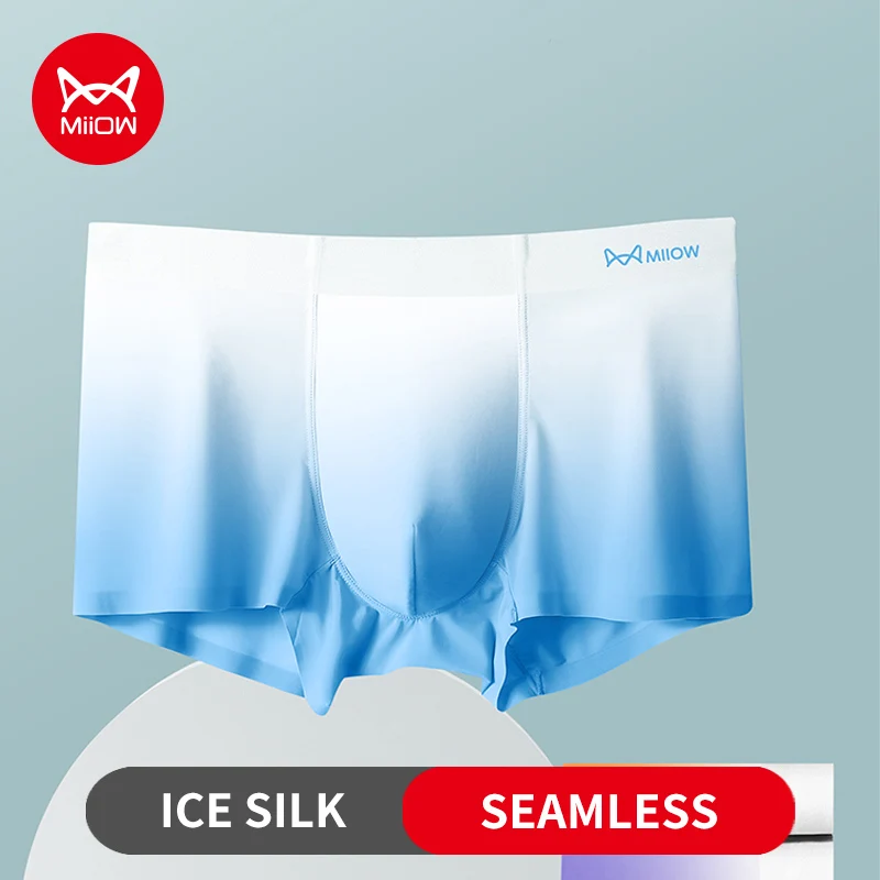 MiiOW 3Pcs Ice Silk Gradient Color Men's Underwear Seamless Breather Boxer Shorts Antibacterial Sexy Men Panties Male Underpants