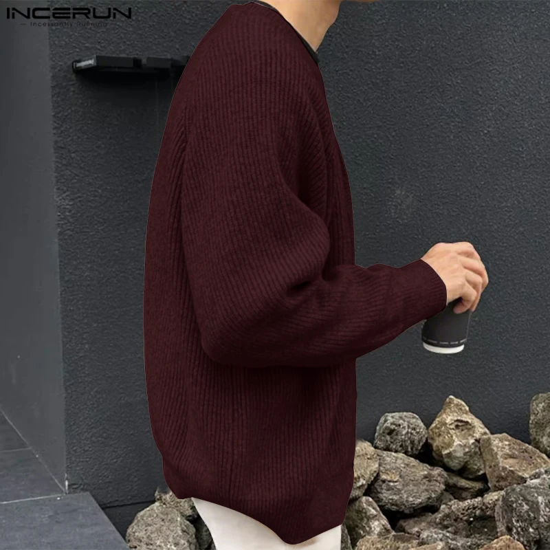 INCERUN Cardigan da uomo maglioni lavorati a maglia tinta unita autunno 2025 scollo a V manica lunga abbigliamento uomo streetwear casual maglione maschile