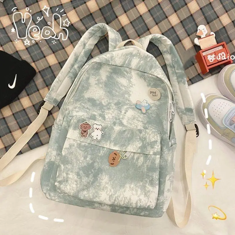 Kawaii Sweet Tie Dye Book Bag, Teens Girls High School Bookbag, Canvas Versatile Travel Backpack