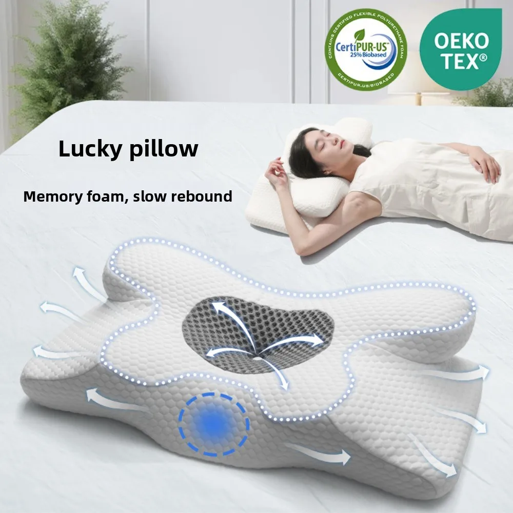 

Butterfly shaped pillow, high pillow, non collapsing, slow rebound, cervical protection, memory pillow