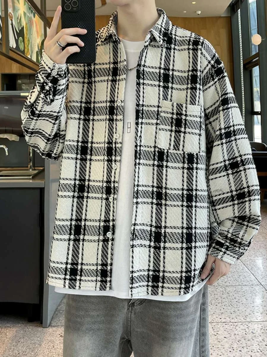 

Осень-зима мужская Thiened Large Size irt Jaet свободная шерстяная длинная клетчатая повседневная модная верхняя одежда пальто