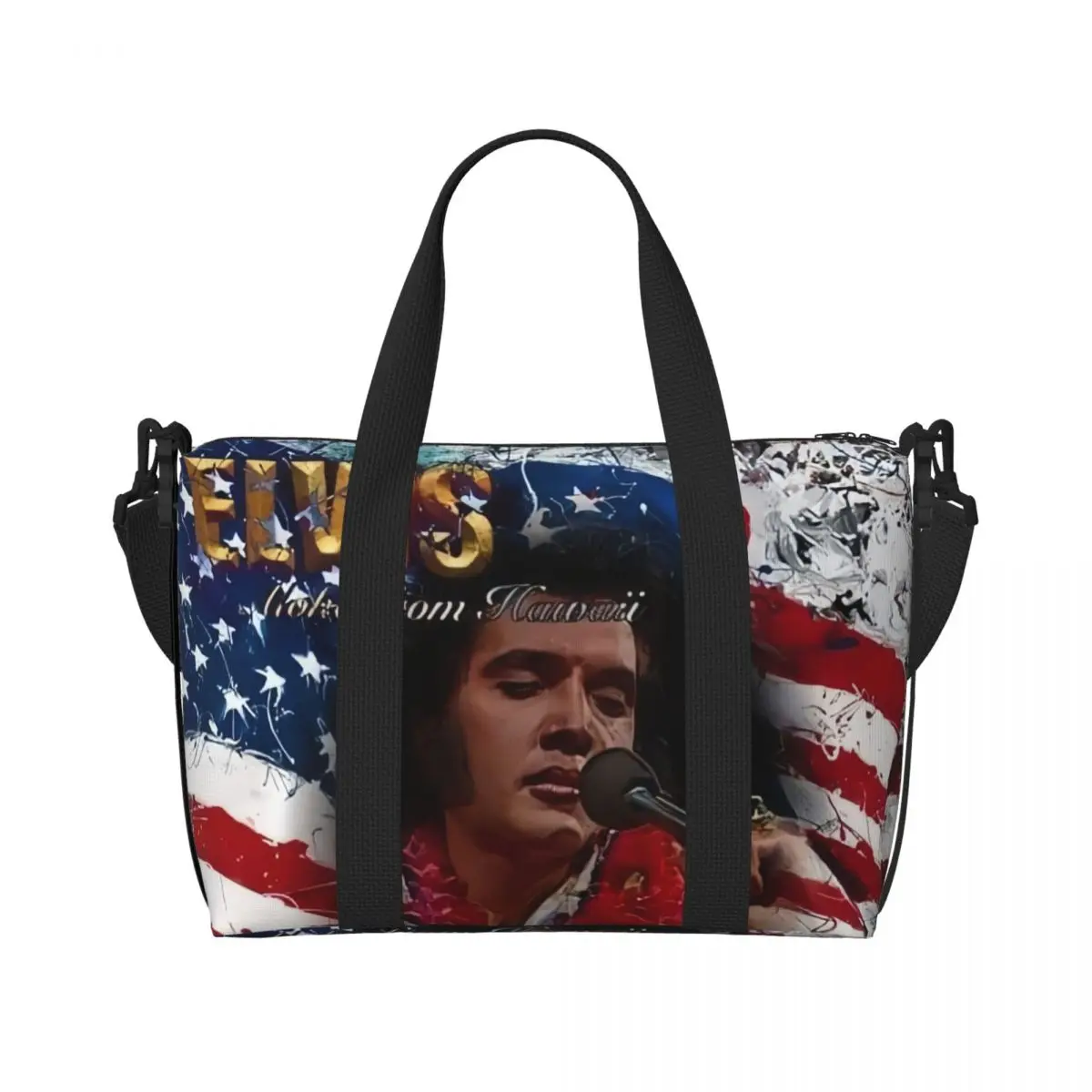 Custom Elvis And Rock King Beach Tote Bag for Women Extra Large Gym Carry On American Singer Actor Travel Shopping Bags