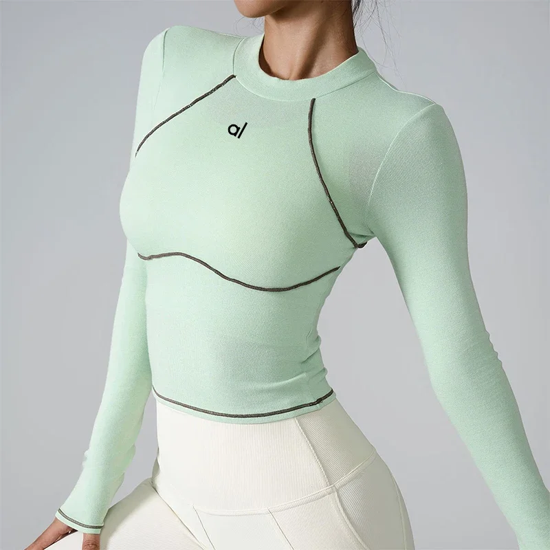 a * Yoga sweater lightweight sweater running fitness suit color blocked long sleeved yoga suit