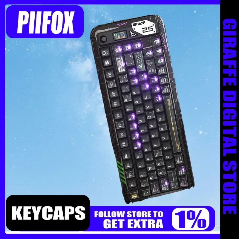 

PIIFOX Cyber Ruins Keycaps Black PBT Customized Machine Heat Sublimation PC Personalized Keycaps For Mechanical Keyboards Gift