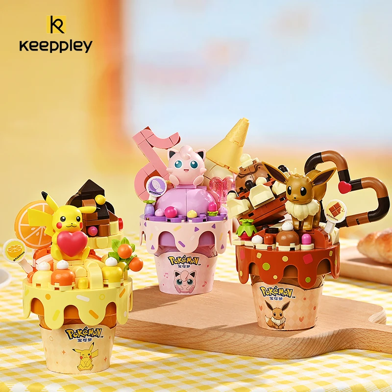 New Pokemon Building Block Original Pikachu Squirtle Model Puzzle Ice Cream Series Brick Game Decoration Children Toys Boy Gifts