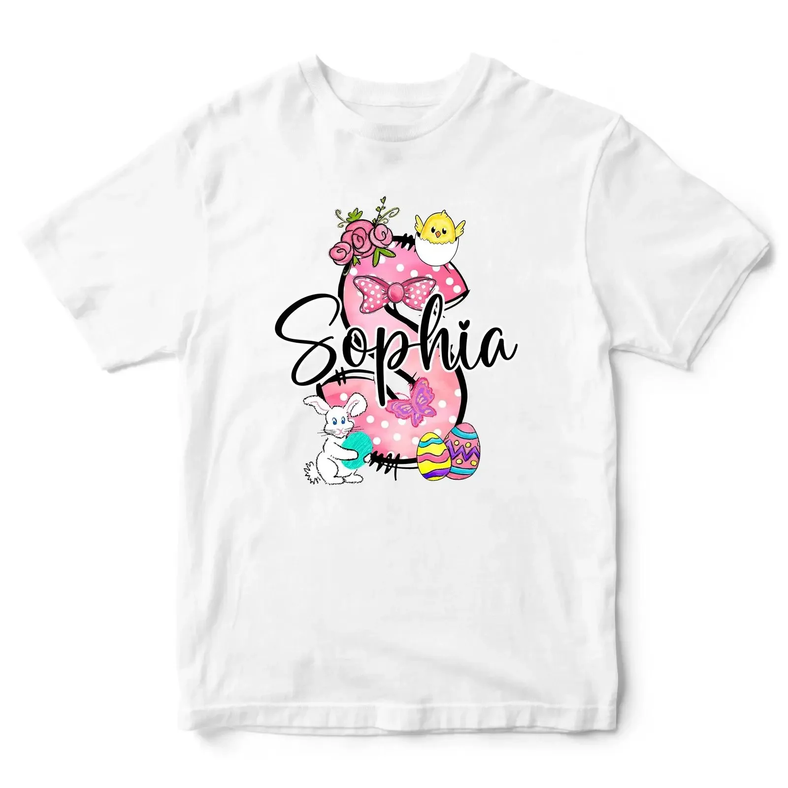T Shirt Ostern personalisiert Name Initialen Mädchen Küken Hase Häschen Ei Sp vintage Washed Casual Versatile Soft fashion