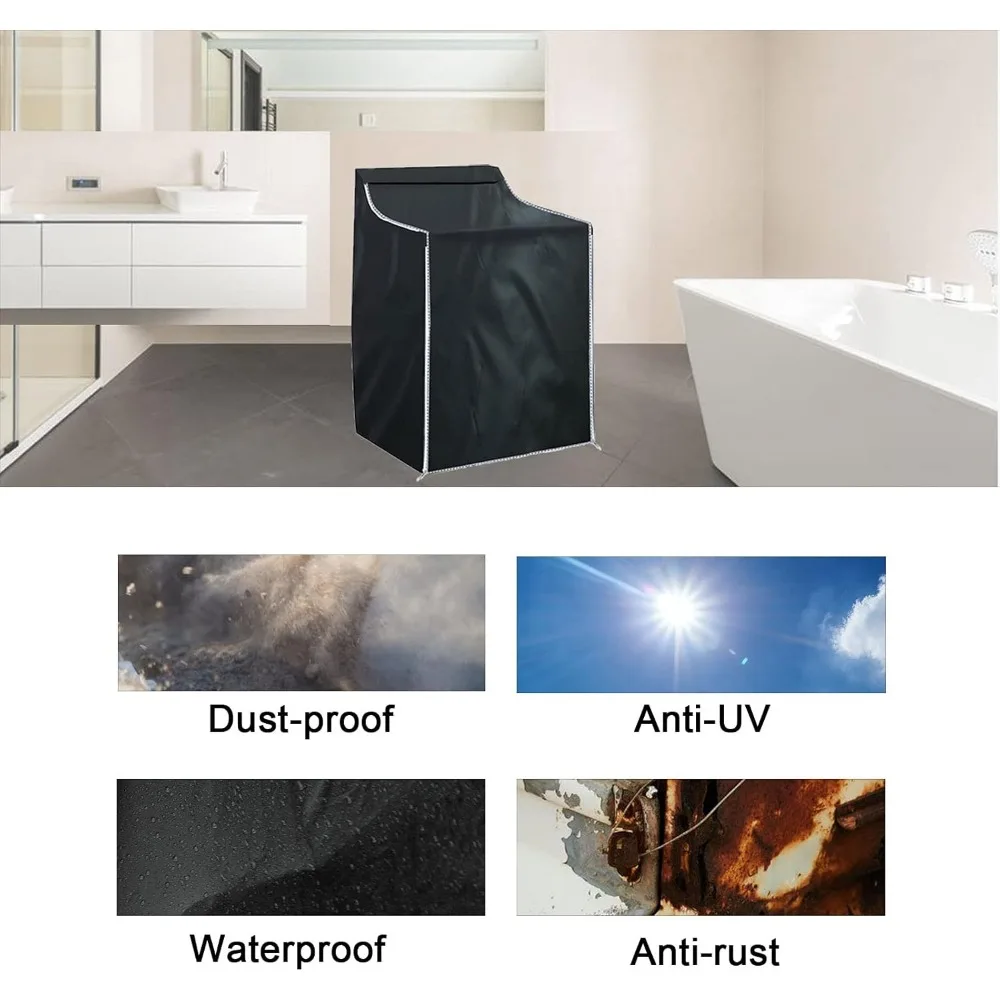 Capas para lavadora e secadora de 2 pacotes, design com zíper à prova d'água e poeira para máquinas de carga frontal/de alta (preto)