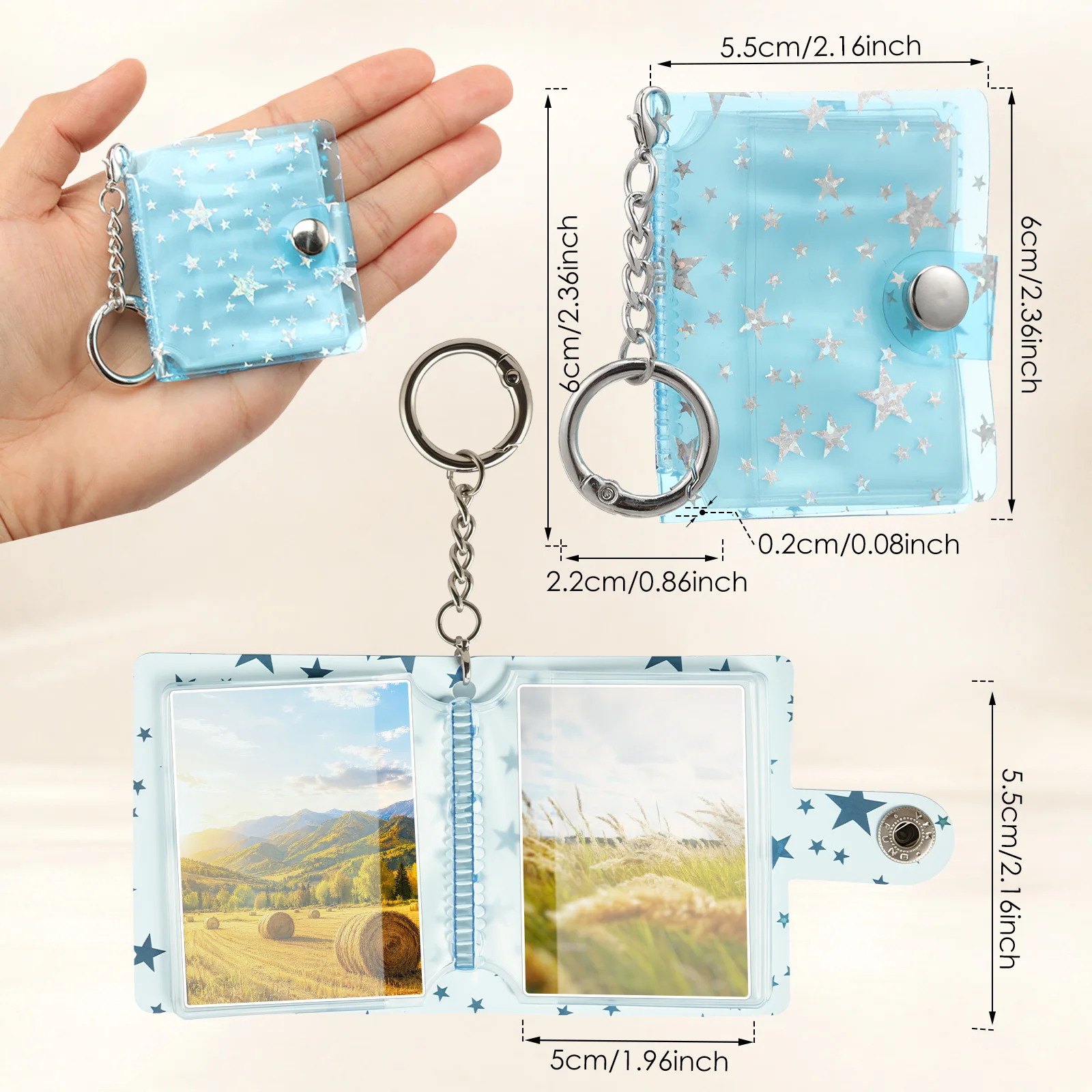 3Pcs Holder Pockets Photo Transparent DIY Mini Photo Album Keychain Portable Certificate Photo Storage Portable Key Ring