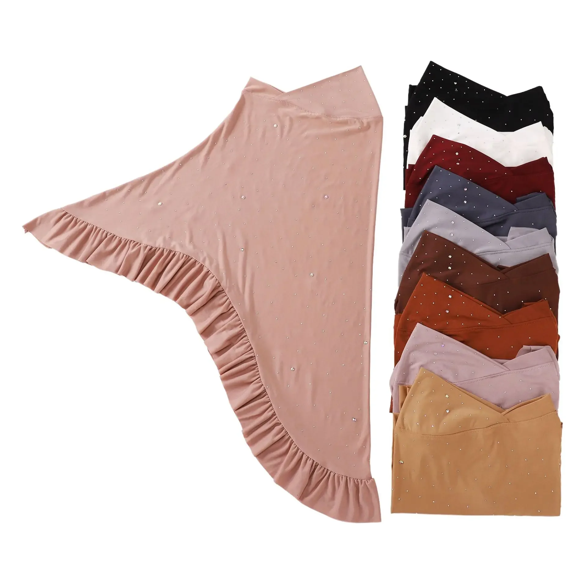 

Luxury Diamonds Hijab Muslim Women Solid Color Pleated Ruffled Head Cover Scarf Instant Turban Islamic Headscarf Amira Pull On