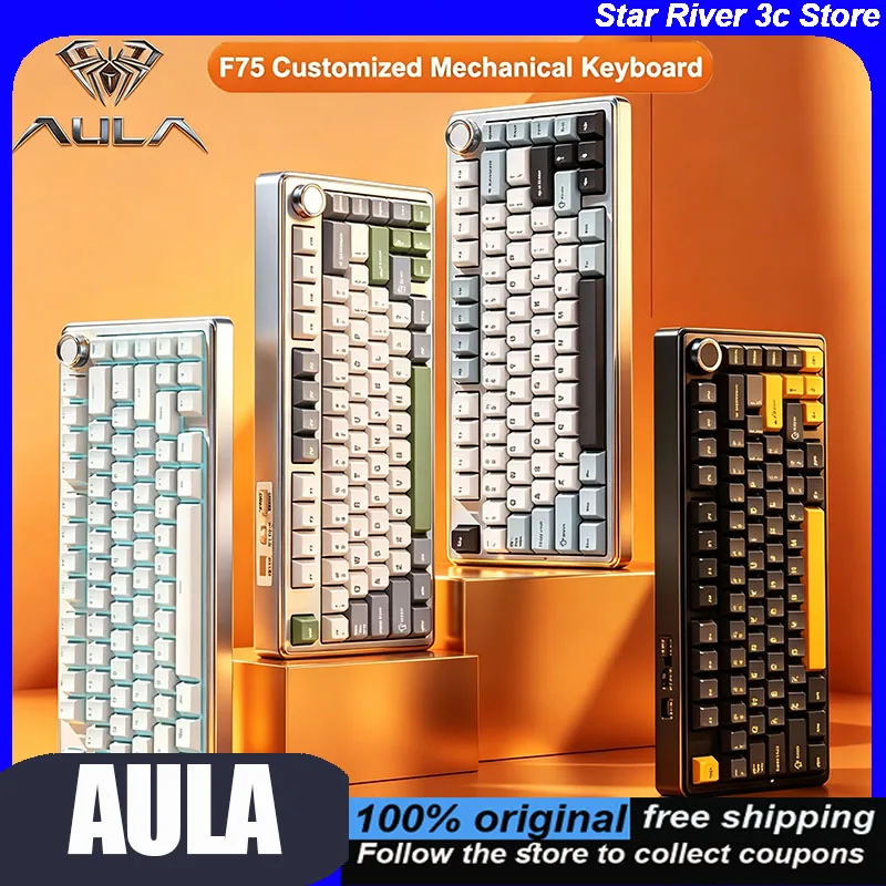 AULA F75 Mechanical Keyboard  Wireless/Bluetooth Wired/2.4G  Pc Gaming Keyboard RGB PBT 75% Layout OEM Profile Gasket Customized