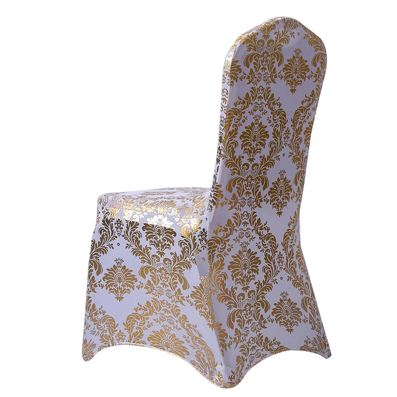 Gold Printed Chair Cover For Wedding Party Decoration Pattern Design Spandex Birthday Lycra Dining Room Chair Covers Hotel Show