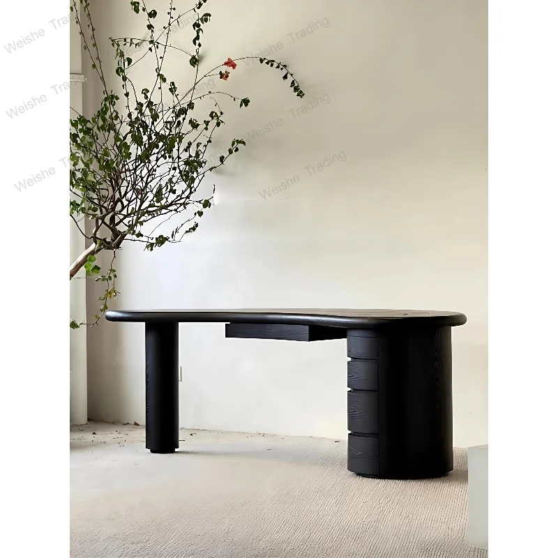 

Medieval designer household solid wood special-shaped dining table simple modern reception office curved desk