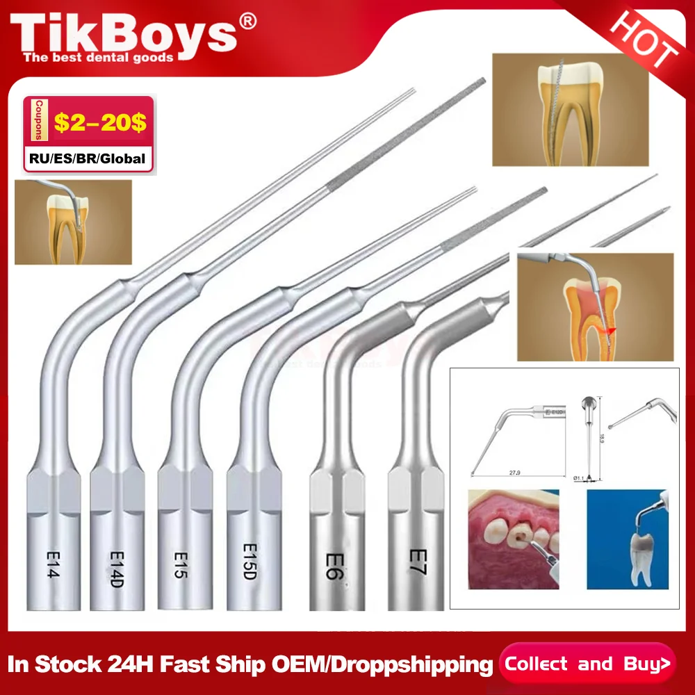 Dental Endodontic Ultrasonic Tip Kit E6 E15 E60 Root Canal Irrigation Broken File Removal For Woodpecker EMS Scalers Handpiece