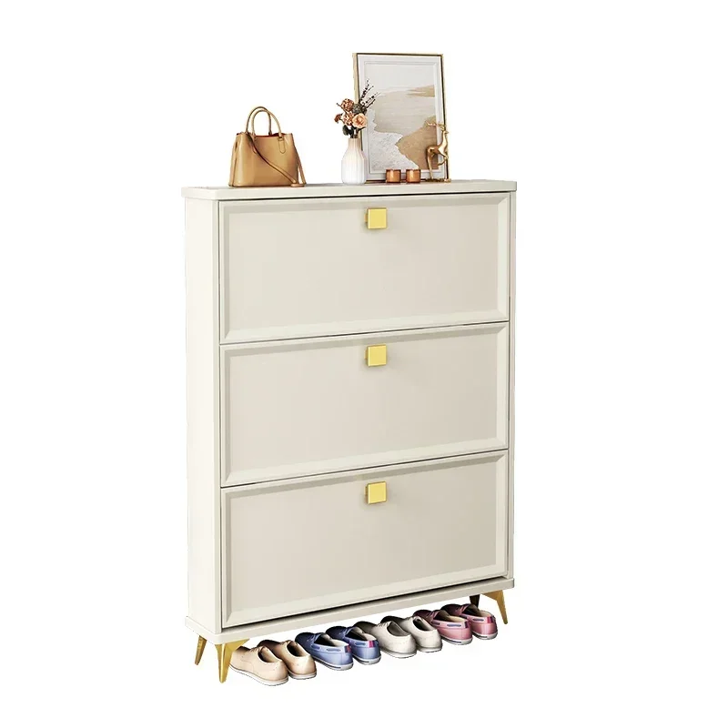 

Cream Wind Ultra-thin Tipping Bucket Shoe Cabinet, Integrated Small Apartment Storage Shoe Rack At The Entrance of The Household