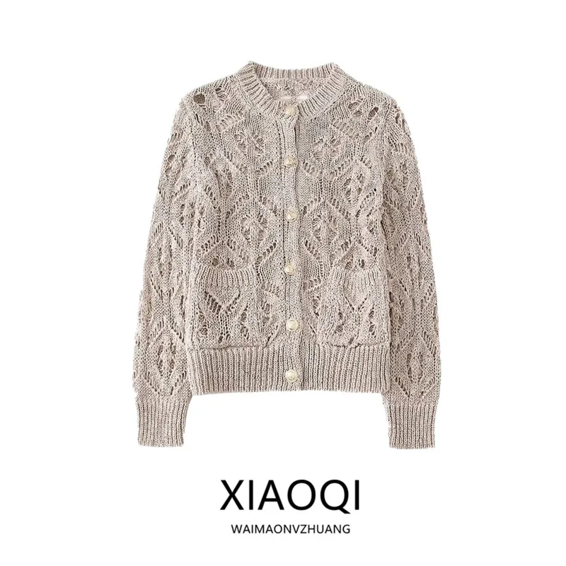 

Spring 2024 Women's Slim Fit Versatile Knitted Outerwear New Arrival Embroidered Me Knitwear Long Sve Commute Sle