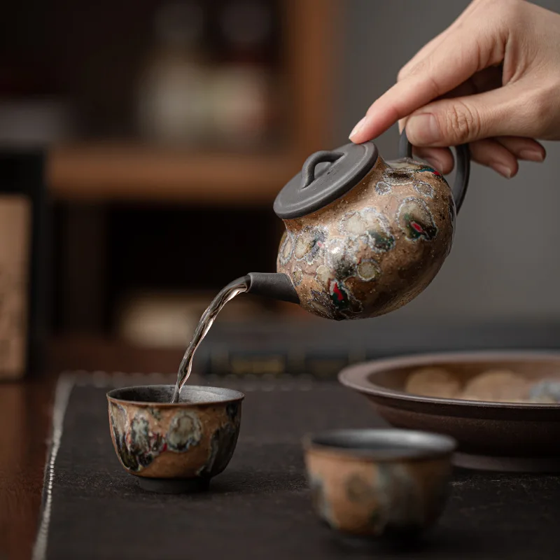 Ceramic Teapot Lid Bowl and Pot with Kiln Turned Beeswax Glaze Featuring Retro and Creative Ceramic Home Drinking Utensils