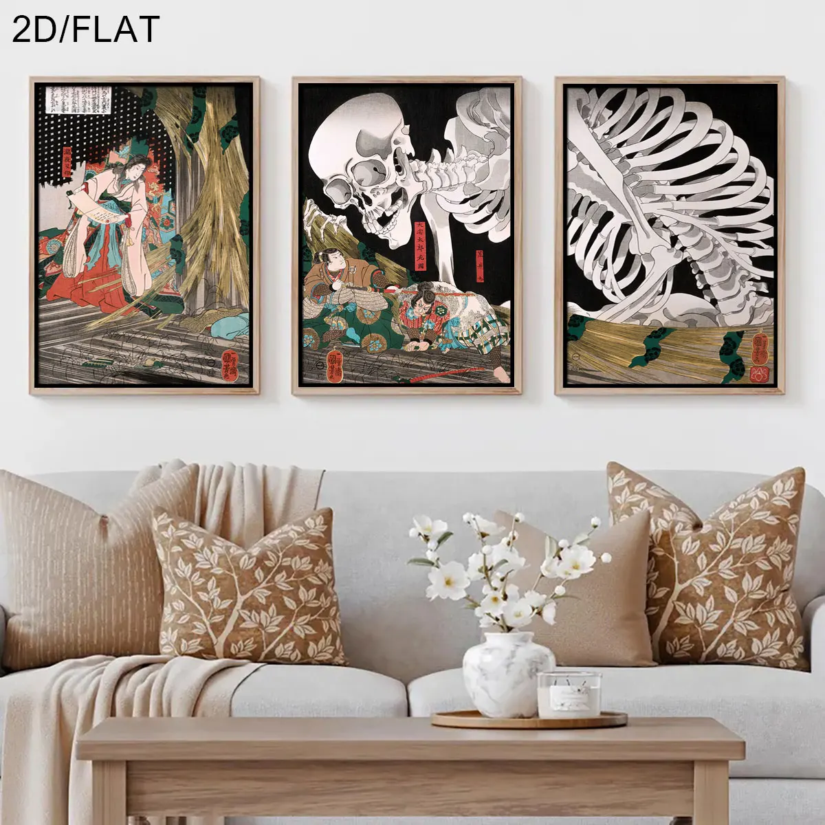 3pcs frameless Canvas Painting 3pcs Retro Japanese Takiyasha The Witch & Skeleton Spectre Canvas Wall Art Unframed Abstract Canv