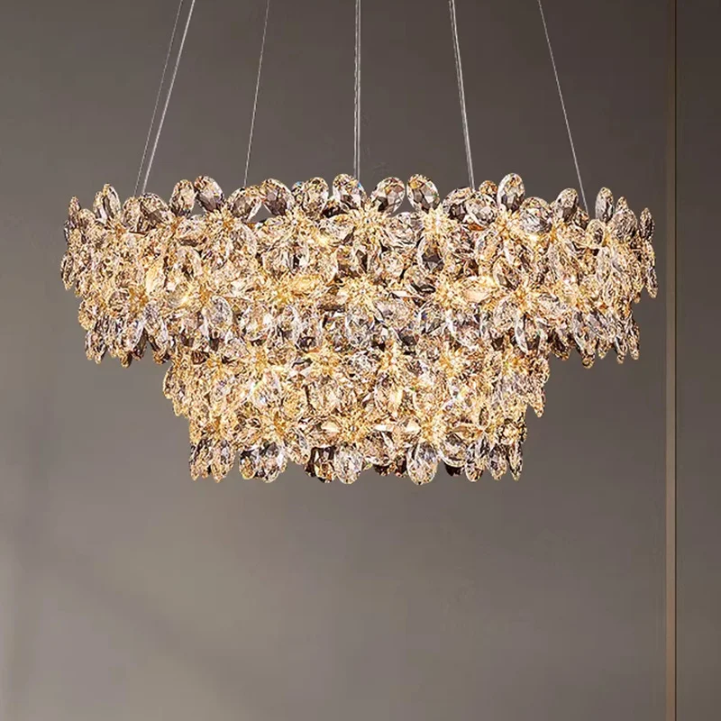 Gold Crystal Ceiling Pendant Lamp Luxury Chandelier Dining Room Hotel Hall Living Room Villa Decor LED Hanging Light Lighting